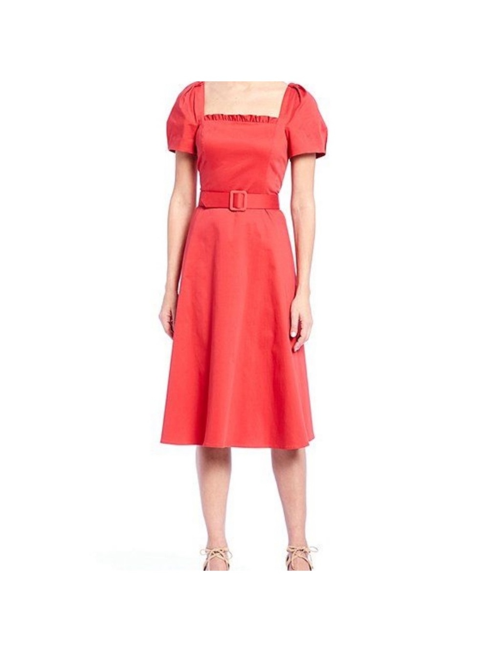 ANTONIO MELANI Coral Square-Neck Belted Midi Dress